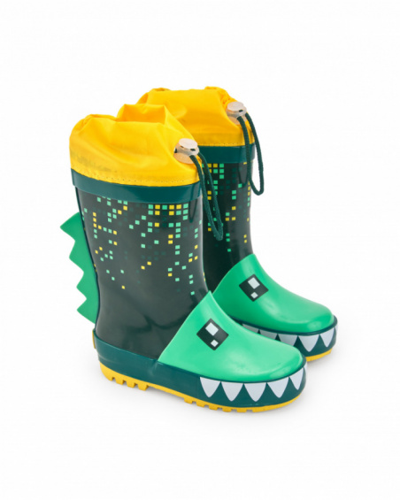 Bottes de pluie garçon en vert avec motif de dinosaure collection Cyber Dino