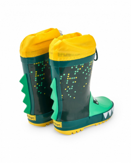 Bottes de pluie garçon en vert avec motif de dinosaure collection Cyber Dino