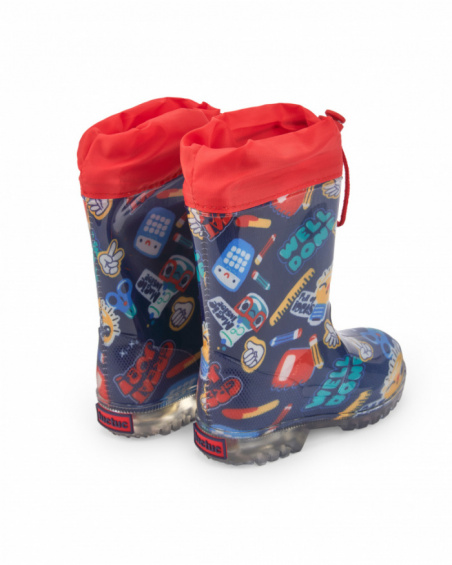 Bottes de pluie garçon en bleu avec lumières et imprimé scolaire collection Big Brains