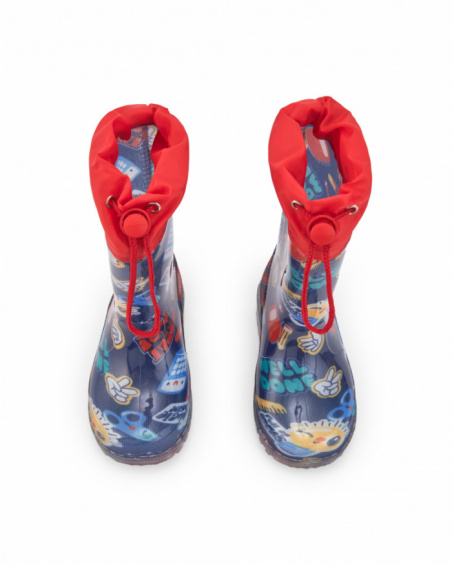Bottes de pluie garçon en bleu avec lumières et imprimé scolaire collection Big Brains