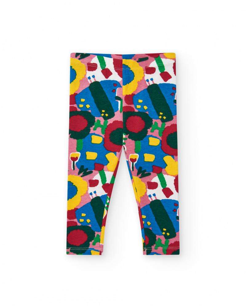 Leggings pour fille en rouge avec un imprimé floral éclatant Happy Garden