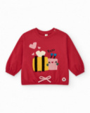 T-shirt en maille pour fille en rouge avec un détail brodé d'abeille Happy Garden