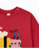 T-shirt en maille pour fille en rouge avec un détail brodé d'abeille Happy Garden