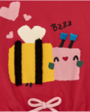 T-shirt en maille pour fille en rouge avec un détail brodé d'abeille Happy Garden
