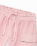 Pantalon en tissu pour fille en rose avec des poches cargo Happy Garden