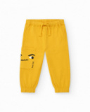 Pantalon en peluche pour garçon en jaune avec un détail graphique amusant Happy Garden