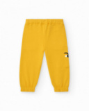 Pantalon en peluche pour garçon en jaune avec un détail graphique amusant Happy Garden
