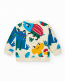 Sweat-shirt pour garçon en beige avec un imprimé multicolore joyeux Happy Garden