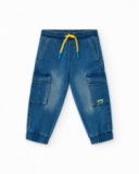 Pantalon en tissu pour garçon en bleu avec des détails cargo Happy Garden