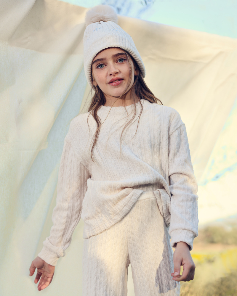Pull fille beige à texture tressée collection The Land Of Ice