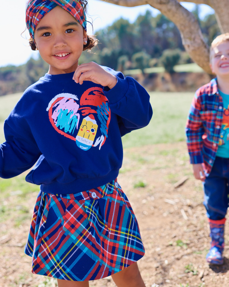 Jupe peluche fille rouge à carreaux collection Big Brains