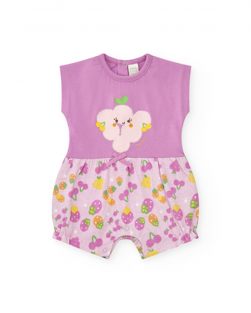 Pelele de punto para niña color malva estampado de frutas