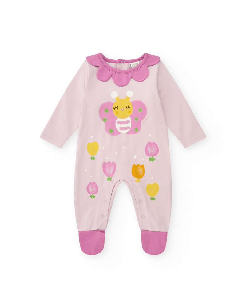 Pelele de punto para niña color rosa con estampado de mariposa