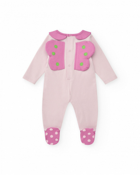 Pelele de punto para niña color rosa con estampado de mariposa