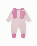 Pelele de punto para niña color rosa con estampado de mariposa