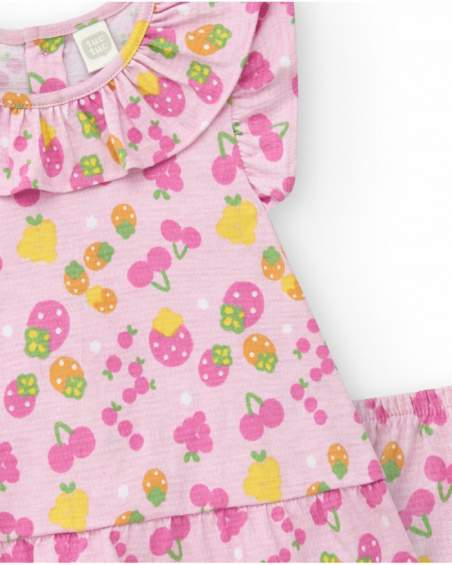 Conjunto de punto para niña con vestido rosa estampado de frutas Conjunto de punto para niña con vestido rosa estampado de frutas