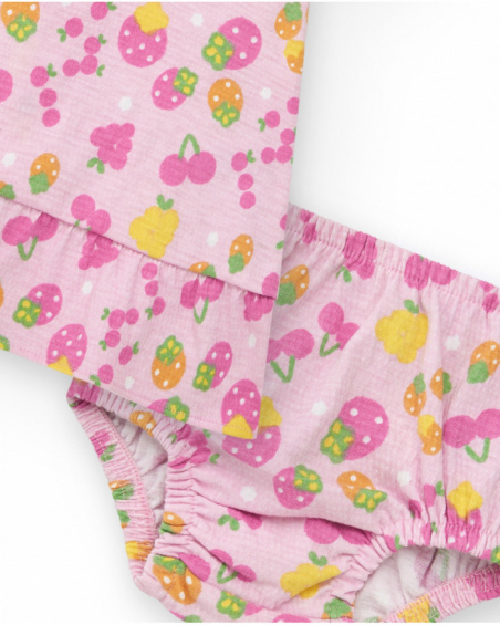 Conjunto de punto para niña con vestido rosa estampado de frutas Conjunto de punto para niña con vestido rosa estampado de frutas