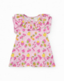 Conjunto de punto para niña con vestido rosa estampado de frutas Conjunto de punto para niña con vestido rosa estampado de frutas