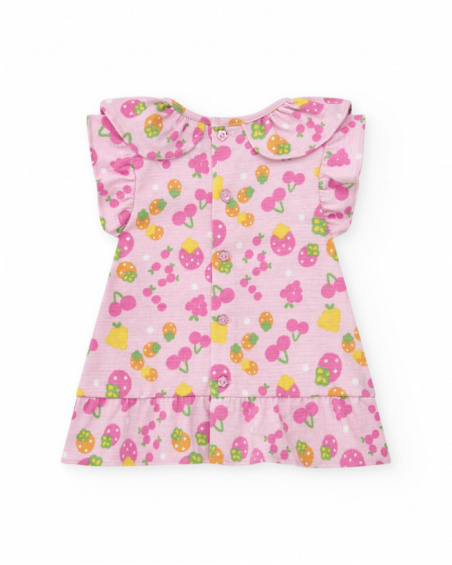 Conjunto de punto para niña con vestido rosa estampado de frutas Conjunto de punto para niña con vestido rosa estampado de frutas