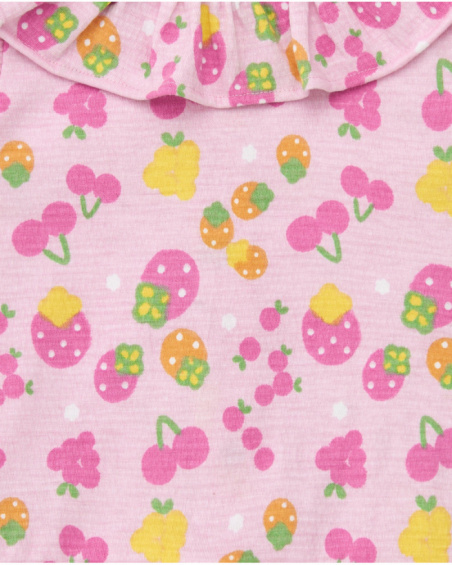 Conjunto de punto para niña con vestido rosa estampado de frutas Conjunto de punto para niña con vestido rosa estampado de frutas