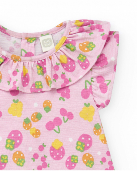 Conjunto de punto para niña con vestido rosa estampado de frutas Conjunto de punto para niña con vestido rosa estampado de frutas