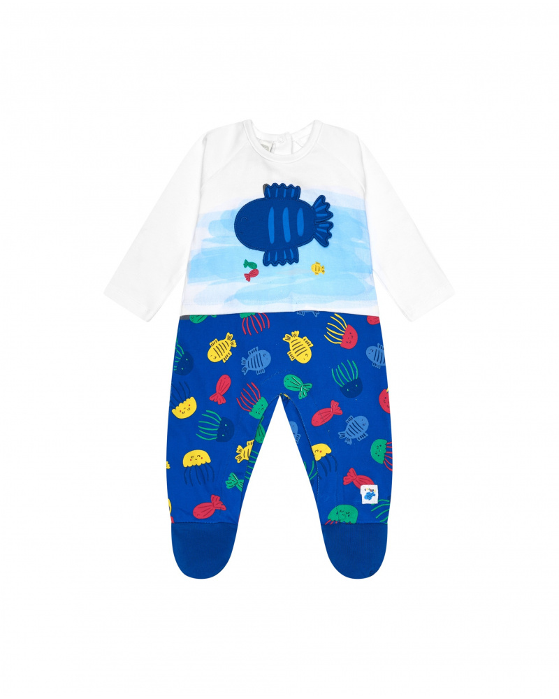 Pelele de punto para niño color azul y estampado de peces