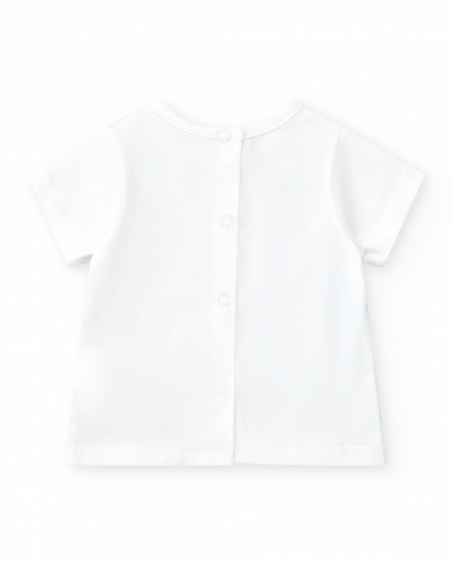 Conjunto de punto para niño con camiseta blanca y shorts rojos