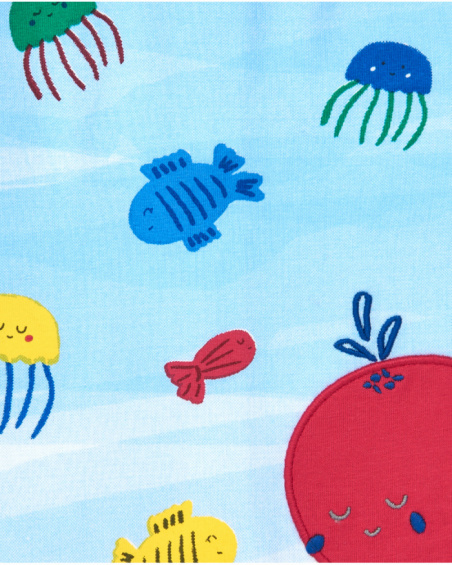 Conjunto de punto para niño con camiseta blanca y shorts rojos