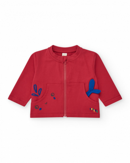 Chándal de felpa para niño de tres piezas con chaqueta roja