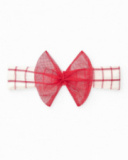 Diadema de punto para niña con cuadros rojos y blancos y lazo