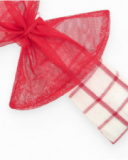 Diadema de punto para niña con cuadros rojos y blancos y lazo