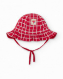 Gorro de punto rojo para niña con cuadros blancos y carita
