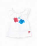 Conjunto para niña con blusa blanca de peces y braguita roja de