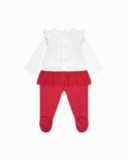 Pelele blanco para niña con aplique de pez y falda de tul roja