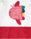 Pelele blanco para niña con aplique de pez y falda de tul roja