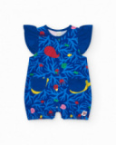Pelele azul para niña con estampado marino y bolsillos en forma