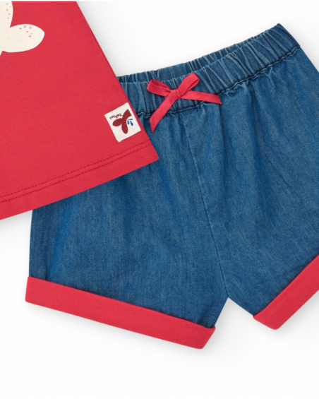 Conjunto para niña con camiseta roja de ballena y pantalón