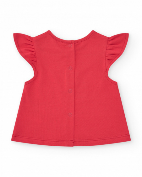 Conjunto para niña con camiseta roja de ballena y pantalón
