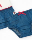 Conjunto para niña con camiseta blanca de medusa y falda denim