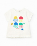 Conjunto para niña con camiseta de medusas, leggings rojos y