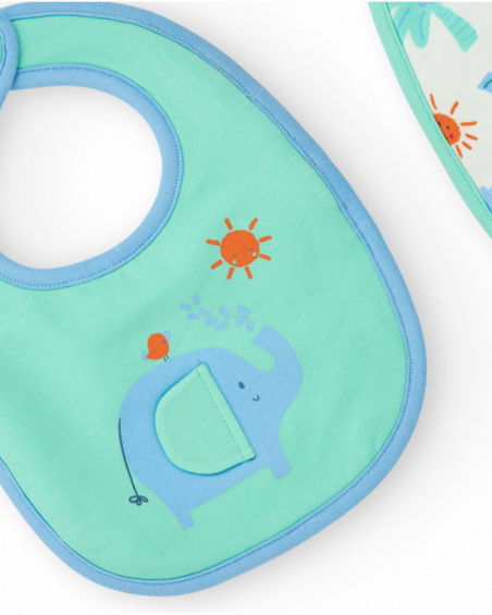 Pack de dos baberos para niño, uno verde con elefante y otro
