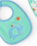 Pack de dos baberos para niño, uno verde con elefante y otro