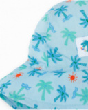 Gorro de plana para niño azul con estampado de palmeras, olas y