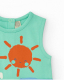 Pelele verde sin mangas para niño con estampado de elefante y