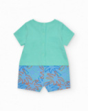 Pelele verde para niño con estampado de elefante y hojas en