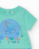 Pelele verde para niño con estampado de elefante y hojas en