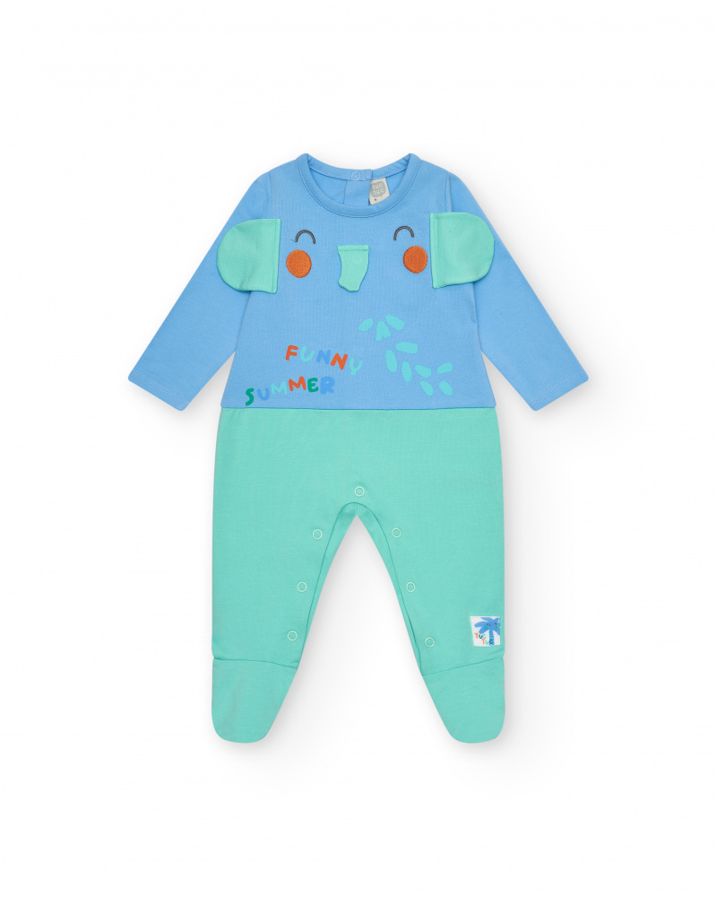 Pelele azul y verde para niño con estampado de elefante y