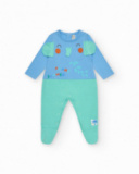 Pelele azul y verde para niño con estampado de elefante y