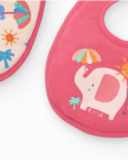 Pack de dos baberos para niña rosa con estampados de elefantes