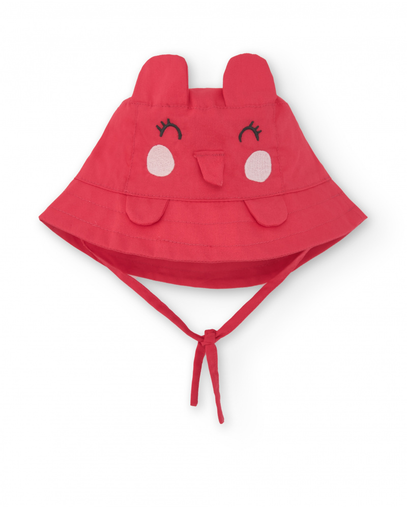 Gorro de plana rojo para niña con orejas aplicadas y diseño